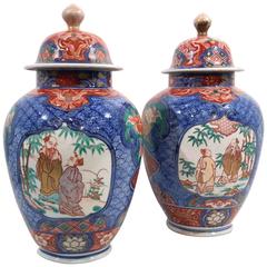 Pair of 19th Century Imari Covered Vases