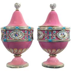 Pair of Minton Porcelain Covered Jars, circa 1840