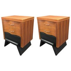 Pair of American Mid-Century Modern Triple Drawer Nightstands