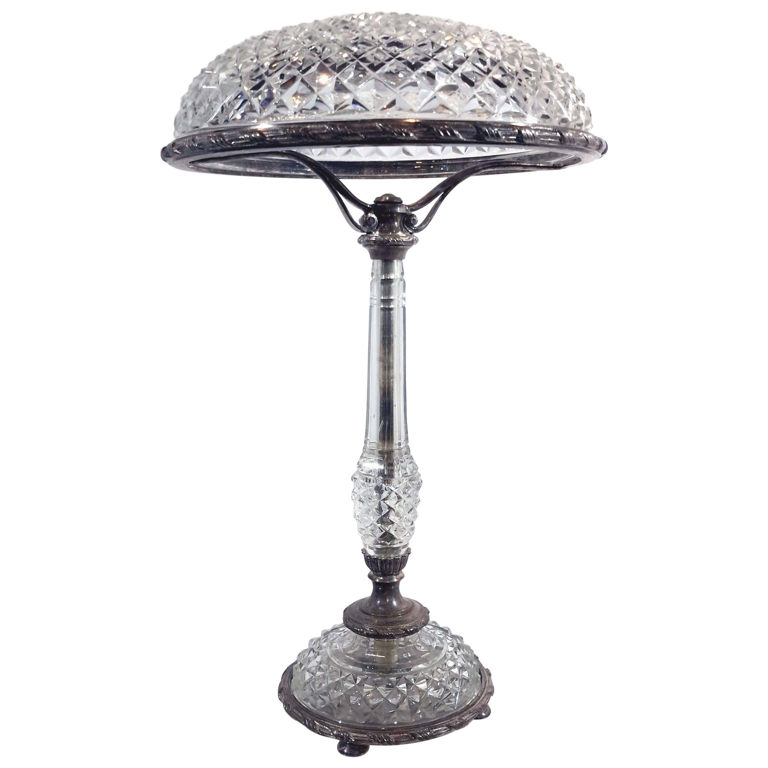 Cut Crystal and Silvered Bronze Boudoir Lamp, circa 1900 For Sale