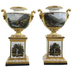 Pair of Exceptional Barr Flight & Barr Worcester Works Porcelain Urns circa 1810