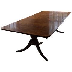 Superb Very Long Elm, Burl and Mahogany Double Pedestal Dining Table