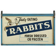 Vintage Mid-20th Century "Tasty Eating Rabbits" Bugs Bunny Folk Art Trade Sign