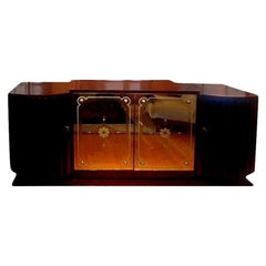 French Art Deco Credenza with Mirrored Doors After Jules Leleu