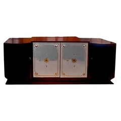 French Art Deco Credenza with Mirrored Doors After Jules Leleu