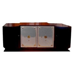 Crédence Art déco française avec portes en miroir d'après Jules Leleu