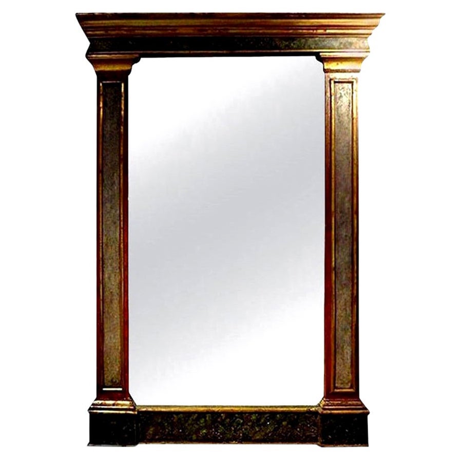 Miroir ancien de style néoclassique italien en faux marbre et bois doré