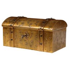 19th Century French Bronze Bombe Jewelry Box with Engraved Flowers