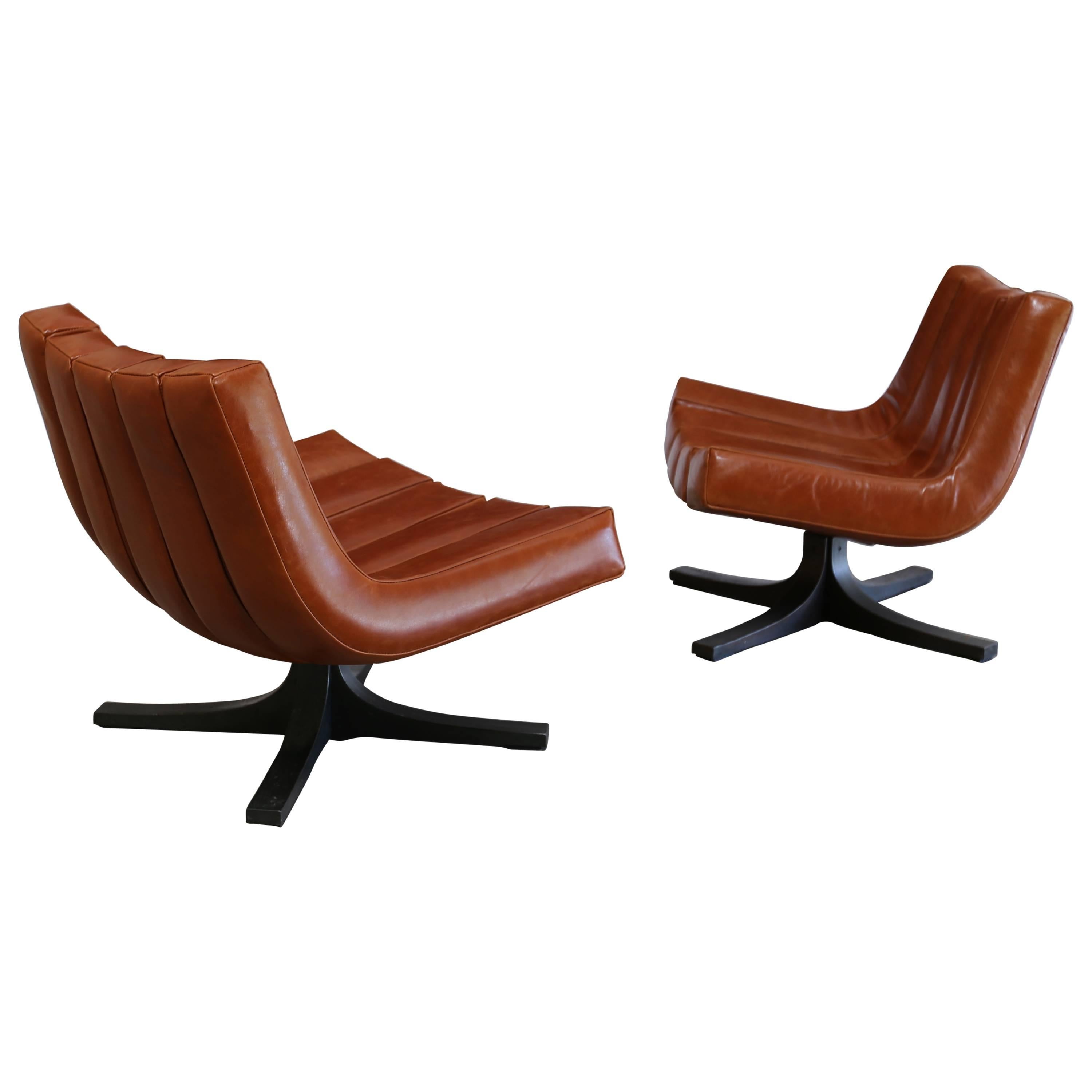 Rare Pair of Swivel Lounge Chairs by Javier Carvajal
