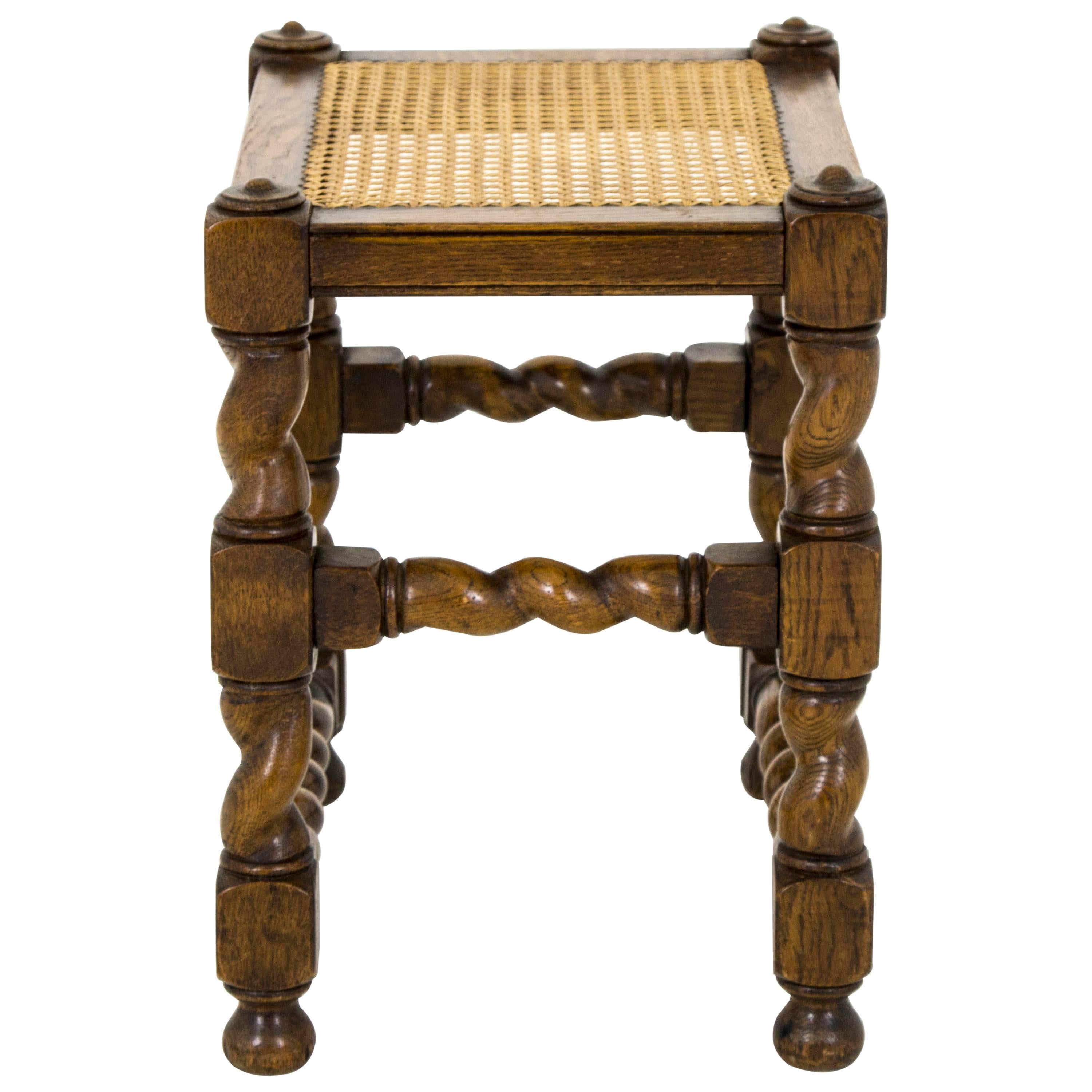 B441 Antique Oak Barley Twist Stool with Caned Top