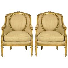 Pair of Giltwood Louis XVI Style Bergere Chairs Pair of Giltwood Louis XVI Style Bergere Chairs