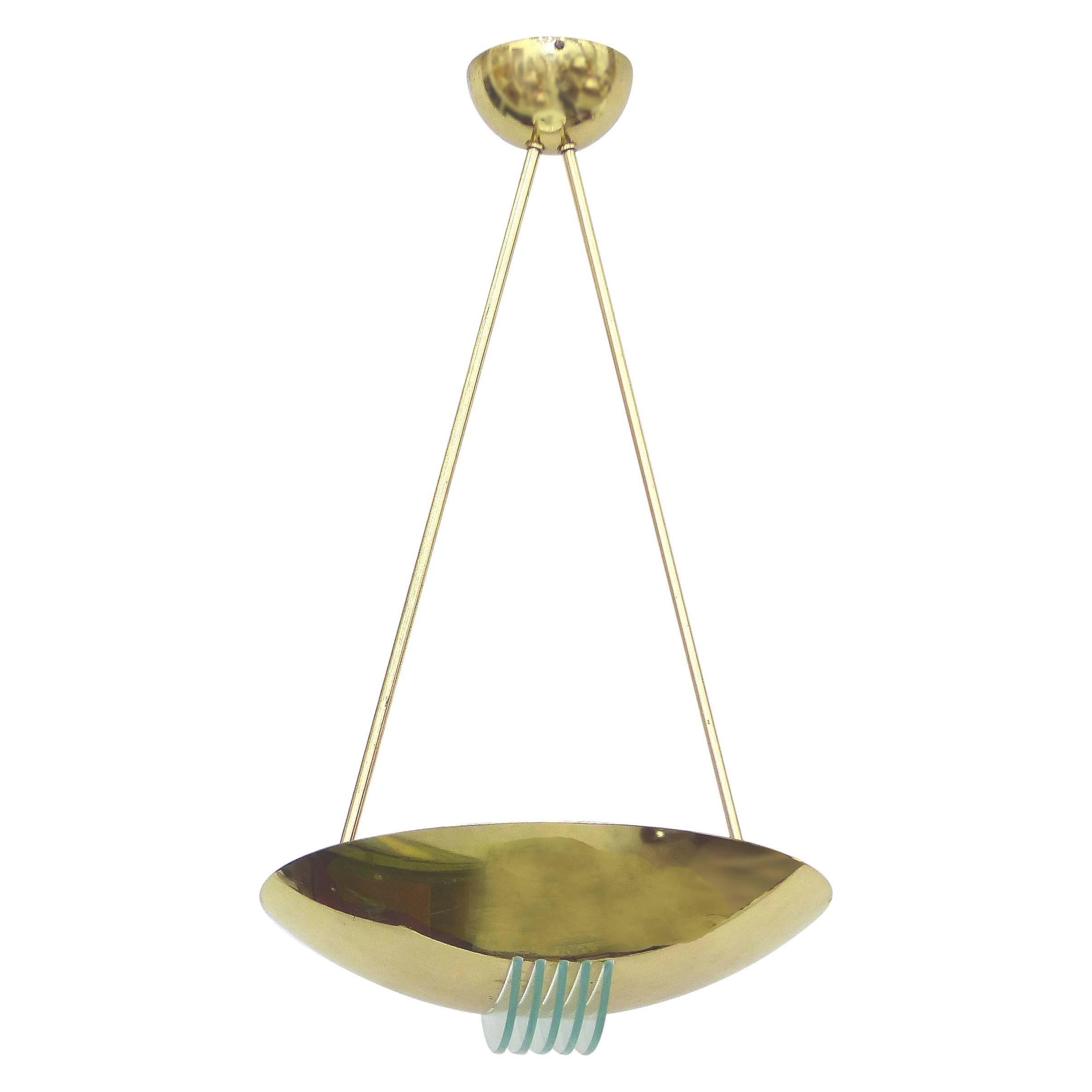 1980s Stilnovo Style Brass and Glass Pendant Light