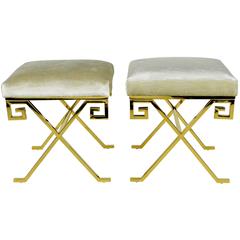 Pair of Brass Greek Key Design Stools