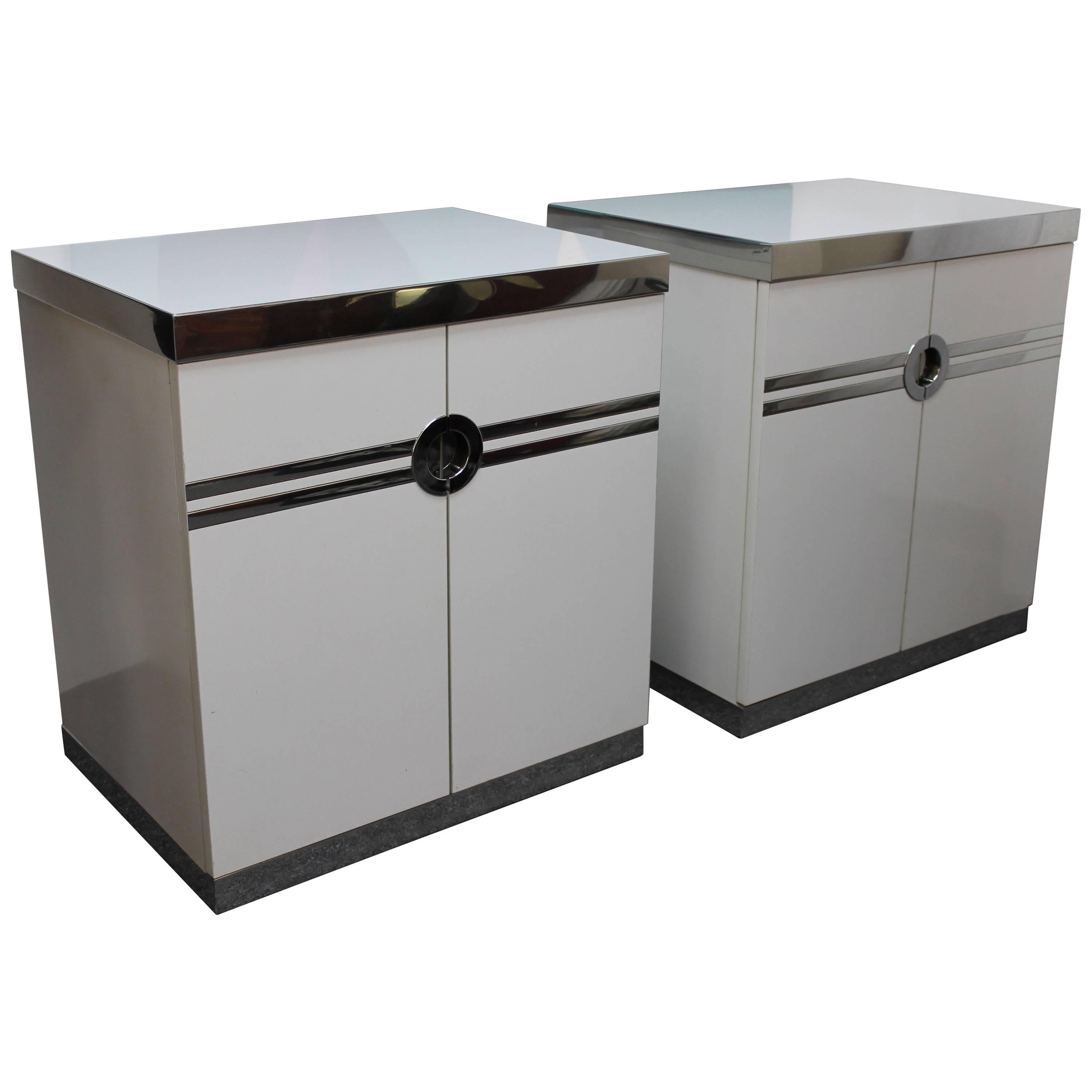 Pair of White Pierre Cardin Side Cabinets