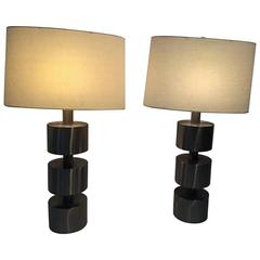 Fantastic Modern Pair of Pierre Cardin Style Brushed Nickel Lamps