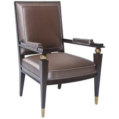 Jacques Quinet French Modern Dark Rosewood, Brass and Parcel-Gilt Armchair