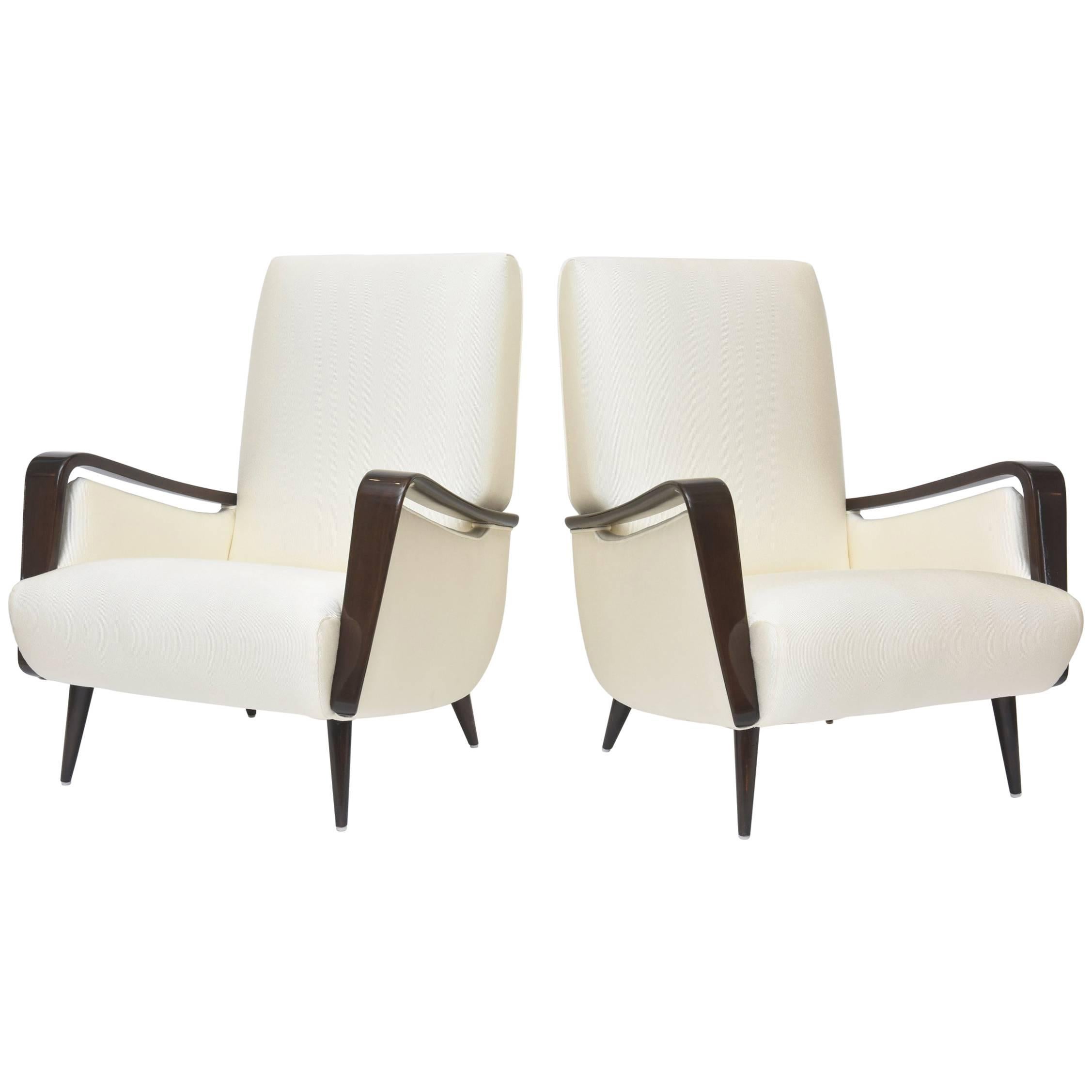 Midcentury Melchiorre Bega Italian Modern Dark Walnut Upholstered Club Chairs