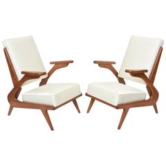 Pair of Italian Modern Walnut Armchairs, Attributed to Carlo de Carli