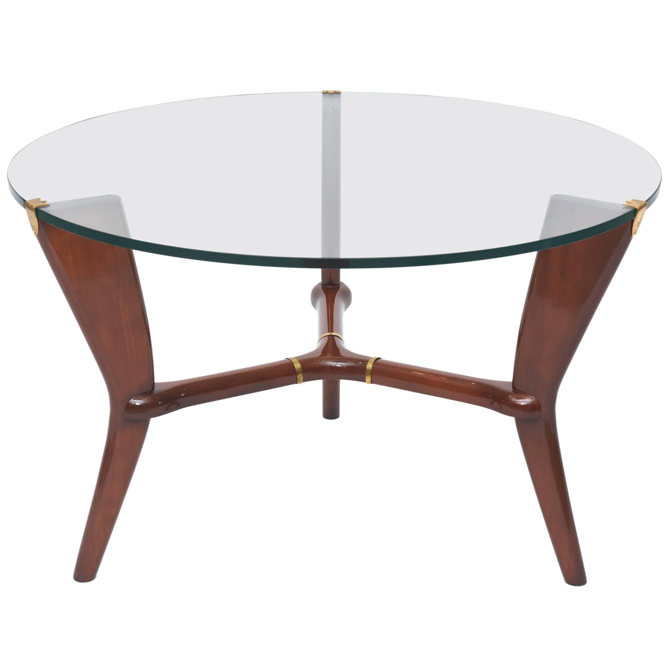 Midcentury Osvaldo Borsani Italian Modern Walnut, Brass and Glass Table