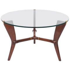 Midcentury Osvaldo Borsani Italian Modern Walnut, Brass and Glass Table