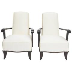 Jean Pascaud Pair of French Modern Rosewood and Upholstered Armchairs, 1940s 11