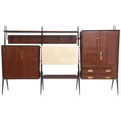 Italian Modern Mahogany and Brass Bar Cabinet or Bookcase, Silvio Cavatorta