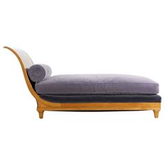 Antique Biedermeier Style Burl wood Upholstered Chaise Longue, 20th Century