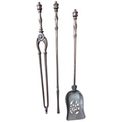 19th Century English Fire Tools, Fireplace Tool Set 19th Century English Fire Tools, Fireplace Tool Set