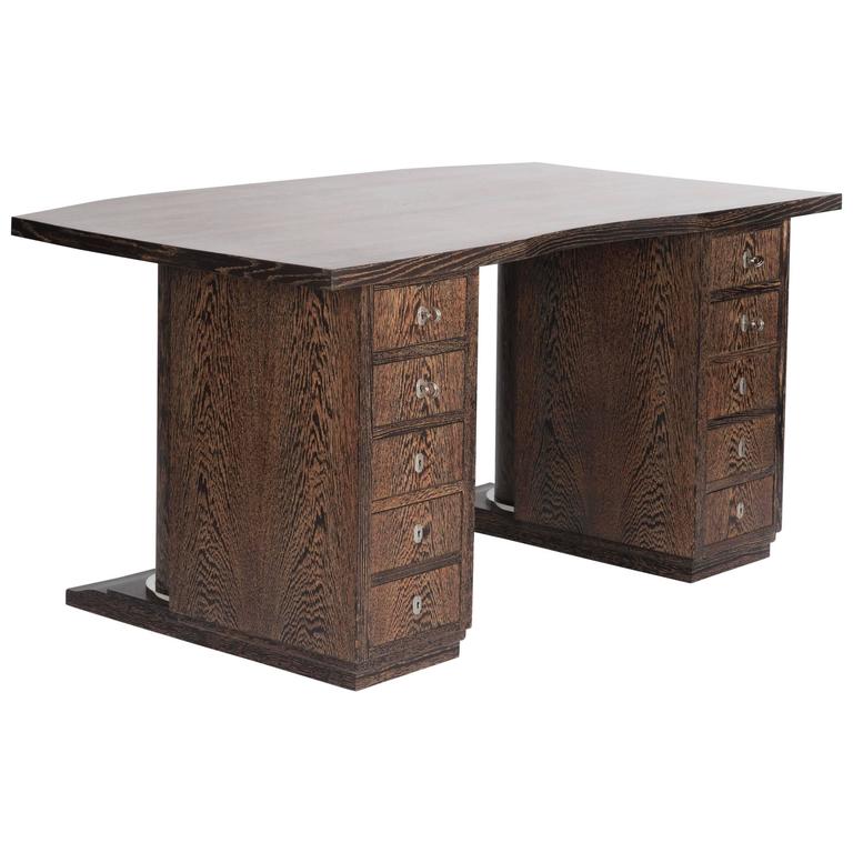 Französischer Art Deco Schreibtisch, Eiche Ebenholzton "Keckwood" von Francisque Chaleyssin 1