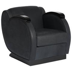 French Art Deco Club Chair with Curved Arms and Sides in Grey Nubuck Leather 2