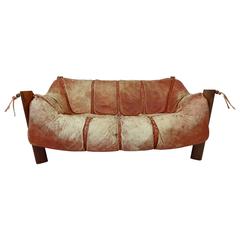 Two-Seat Sofa MP-211 Design by Percival Lafer in Wood and Leather, 1974