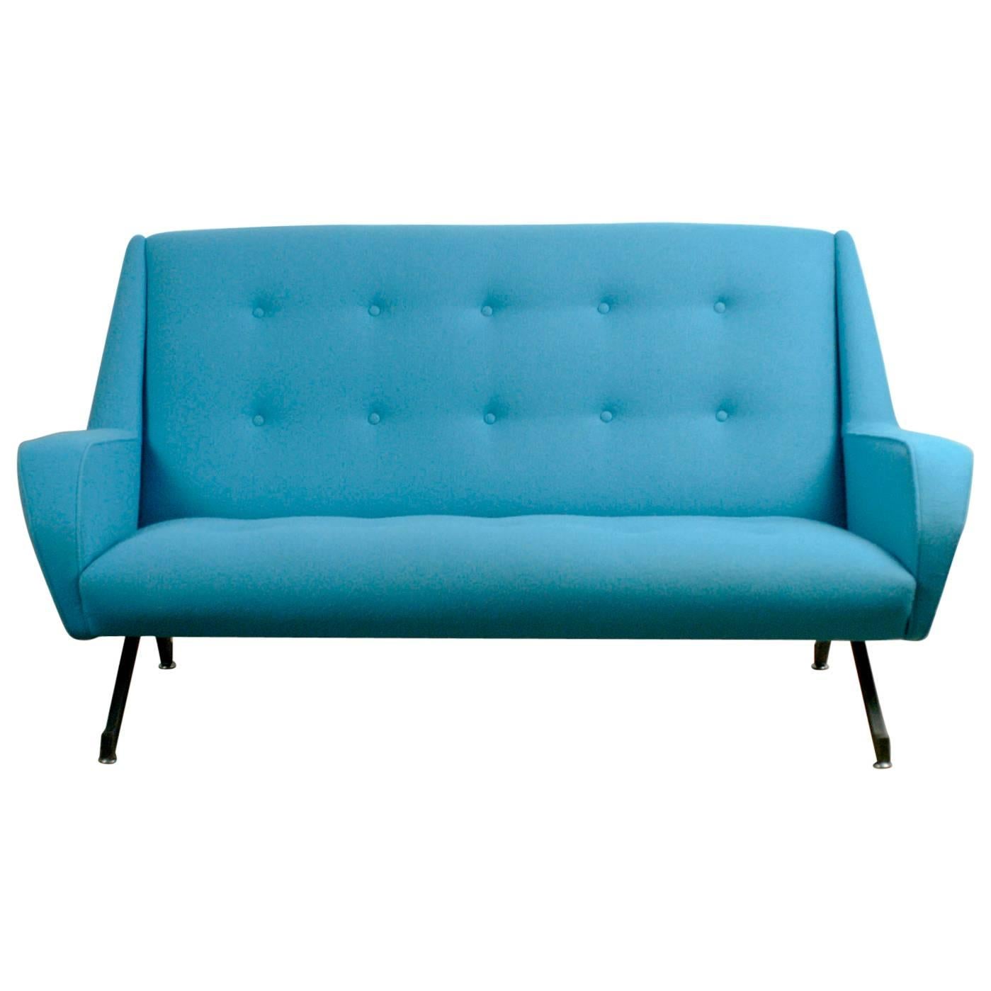 Blue and Black Metall Italian Midcentury Sofa in the Style of Ico Parisi