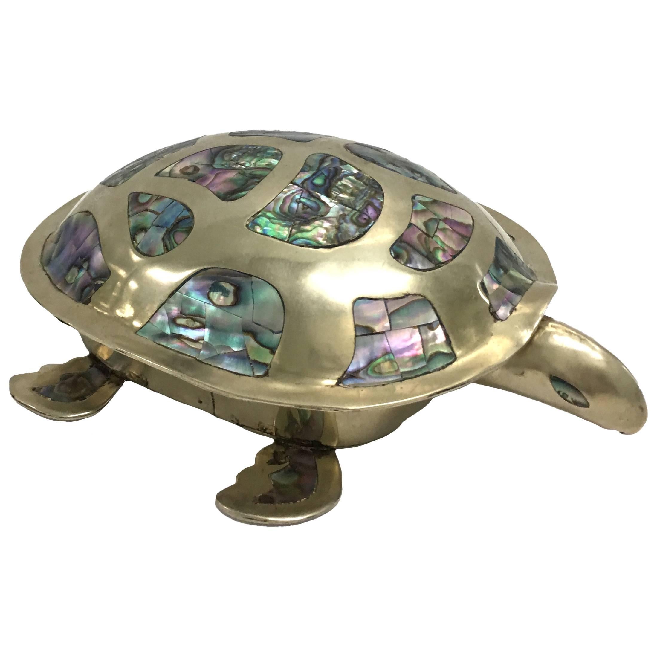Mexican Silver and Abalone Turtle Box