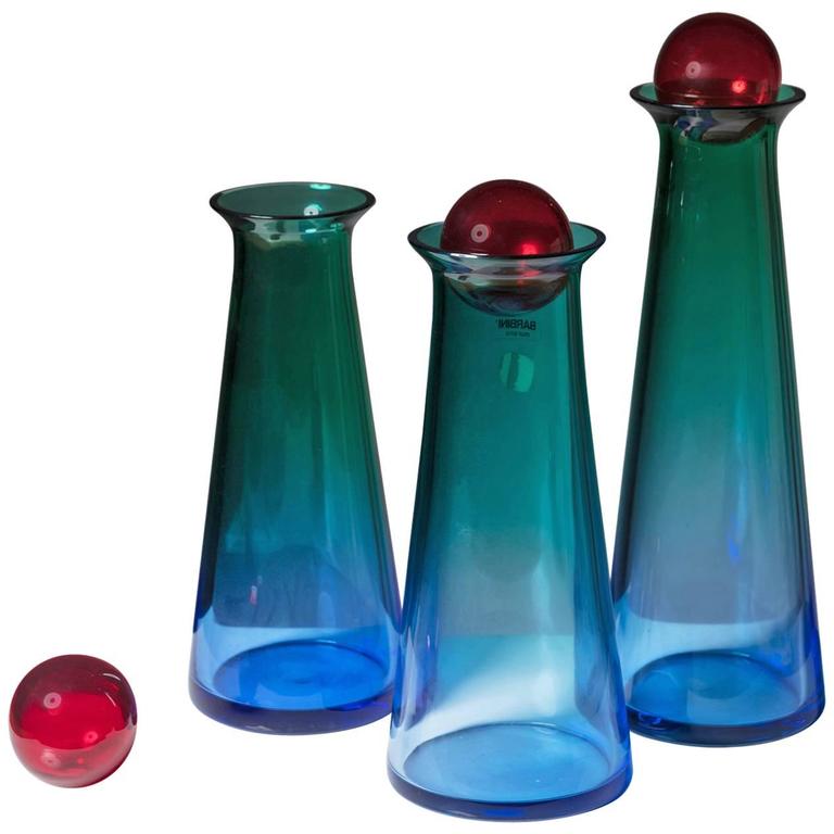 Set Of Three Murano Glass Bottles By Barbini At 1stdibs