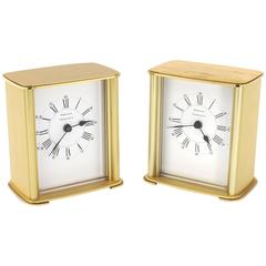 Pair of Brass Vintage Tiffany Desk Mantle Clocks Mid Century Modern Design