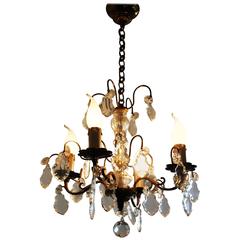 French Chandelier in Louis XVI Style Brass and Cut Crystal, circa 1930s