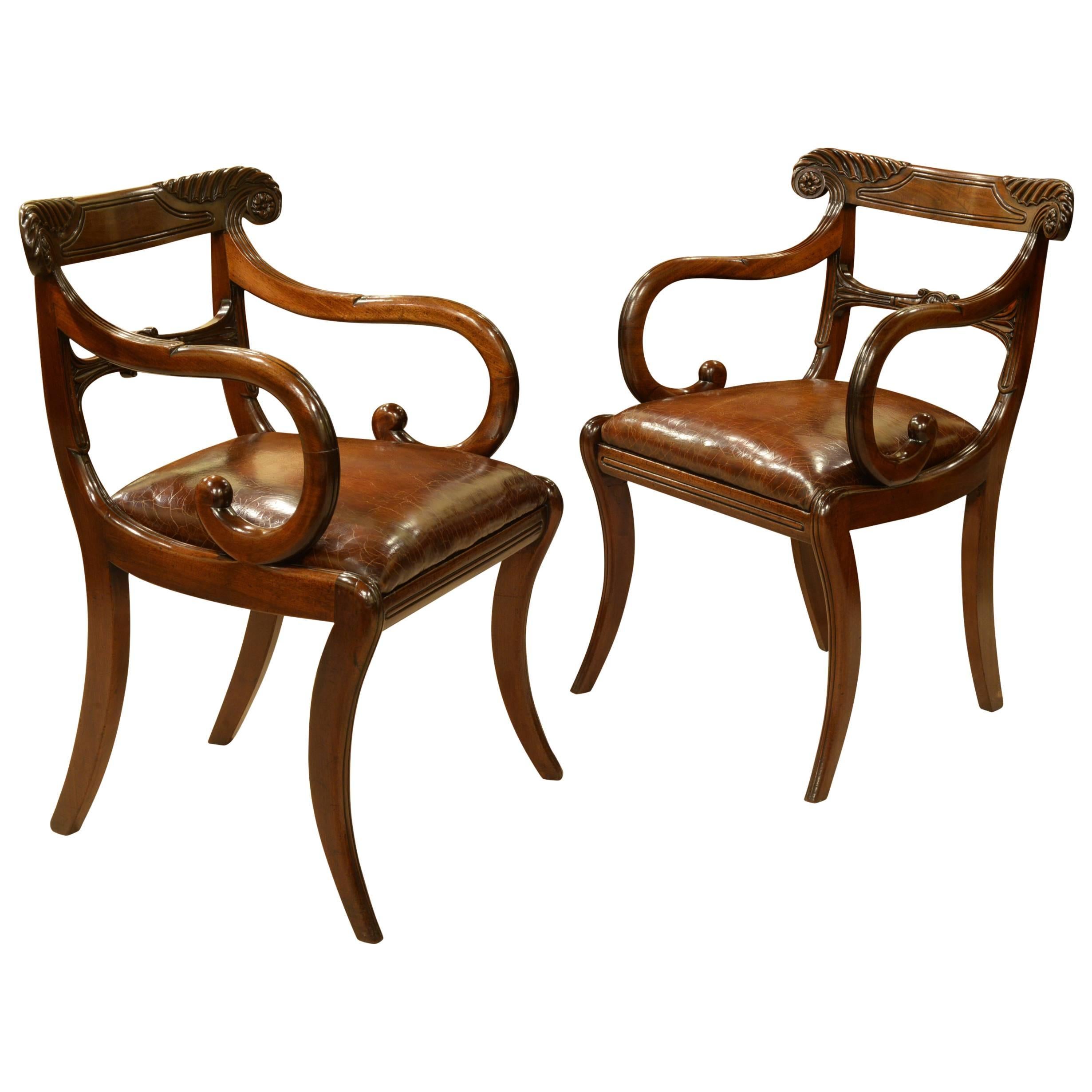 Pair of Regency Period Mahogany Carver Chairs For Sale