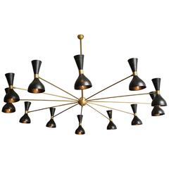 Large Black Lacquer and Brass Chandelier in the style of Stilnovo