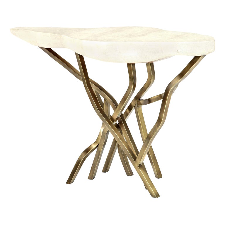Shagreen Console with Decorative Designed Brass Base, Contemporary, In Stock For Sale