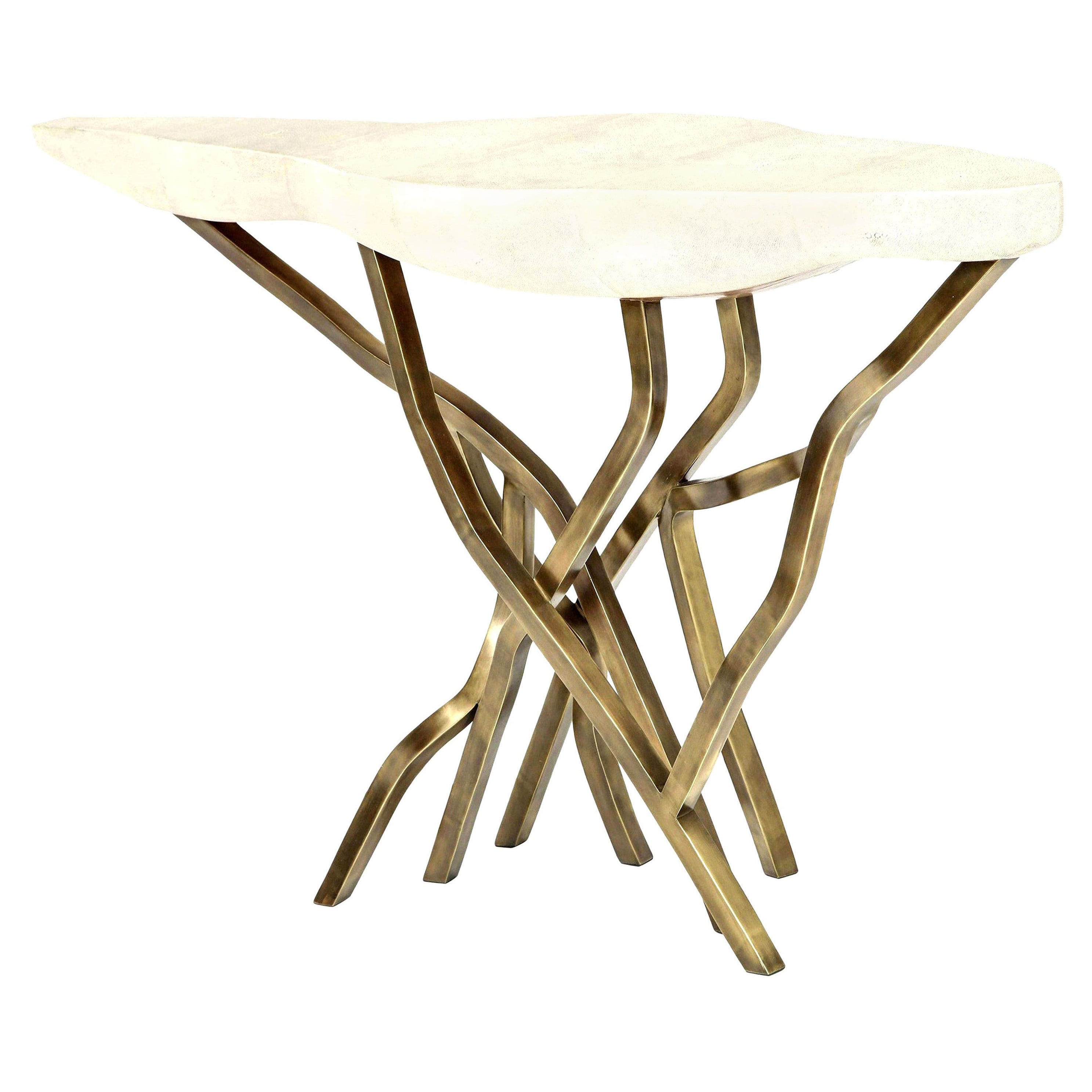 Shagreen Console with Decorative Designed Brass Base, Contemporary, in Stock For Sale