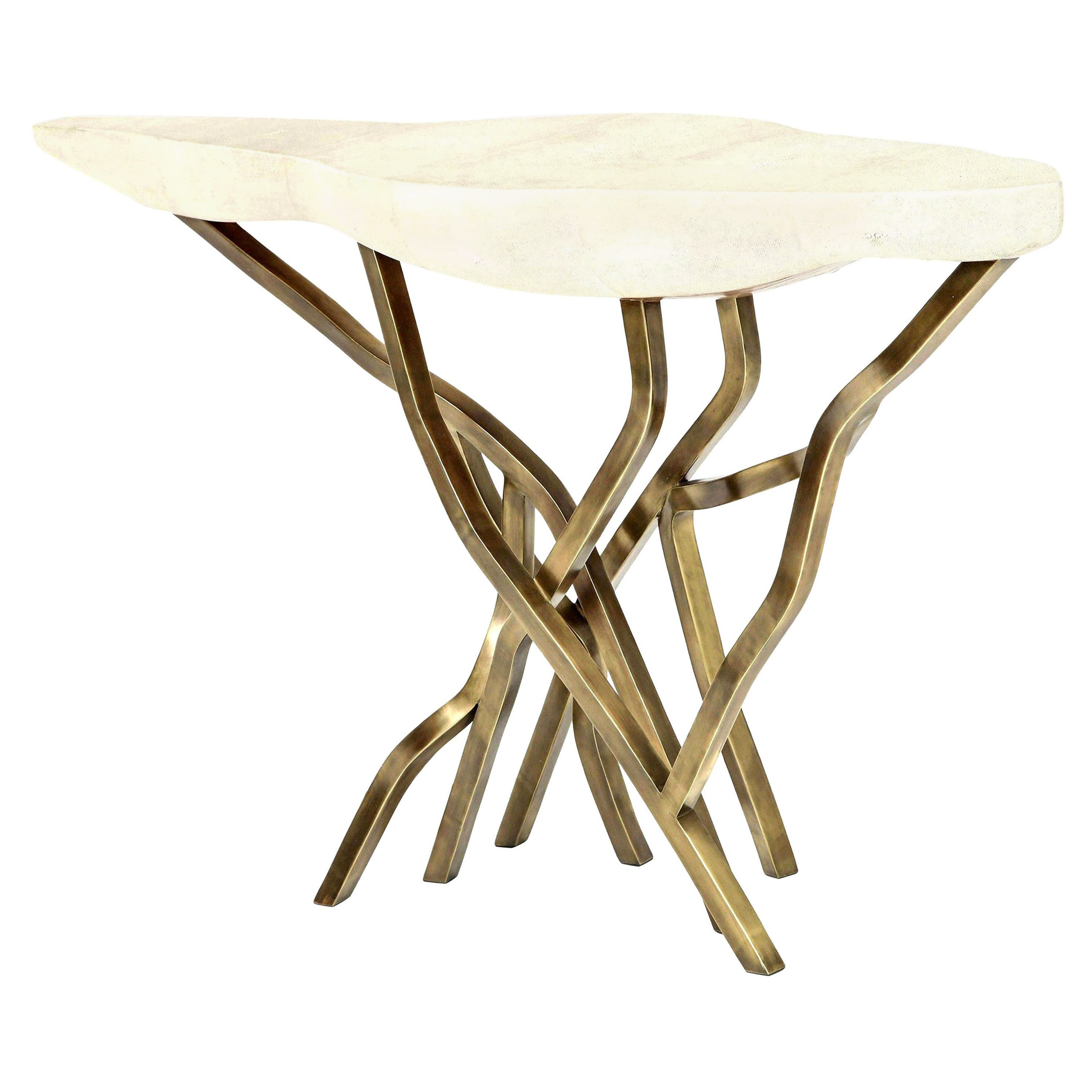 Shagreen Console with Decorative Designed Brass Base, Contemporary, In Stock For Sale