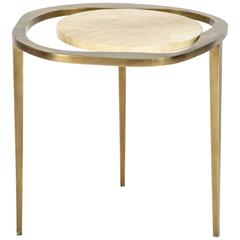 Parchment Side Table with Bronze Base
