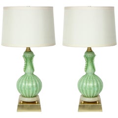 Vintage Barovier Pale Green Murano Glass Lamps