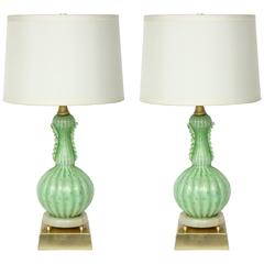 Barovier Pale Green Murano Glass Lamps 2