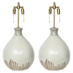 Italian Tan and Bone Drip Glaze Ceramic Lamps