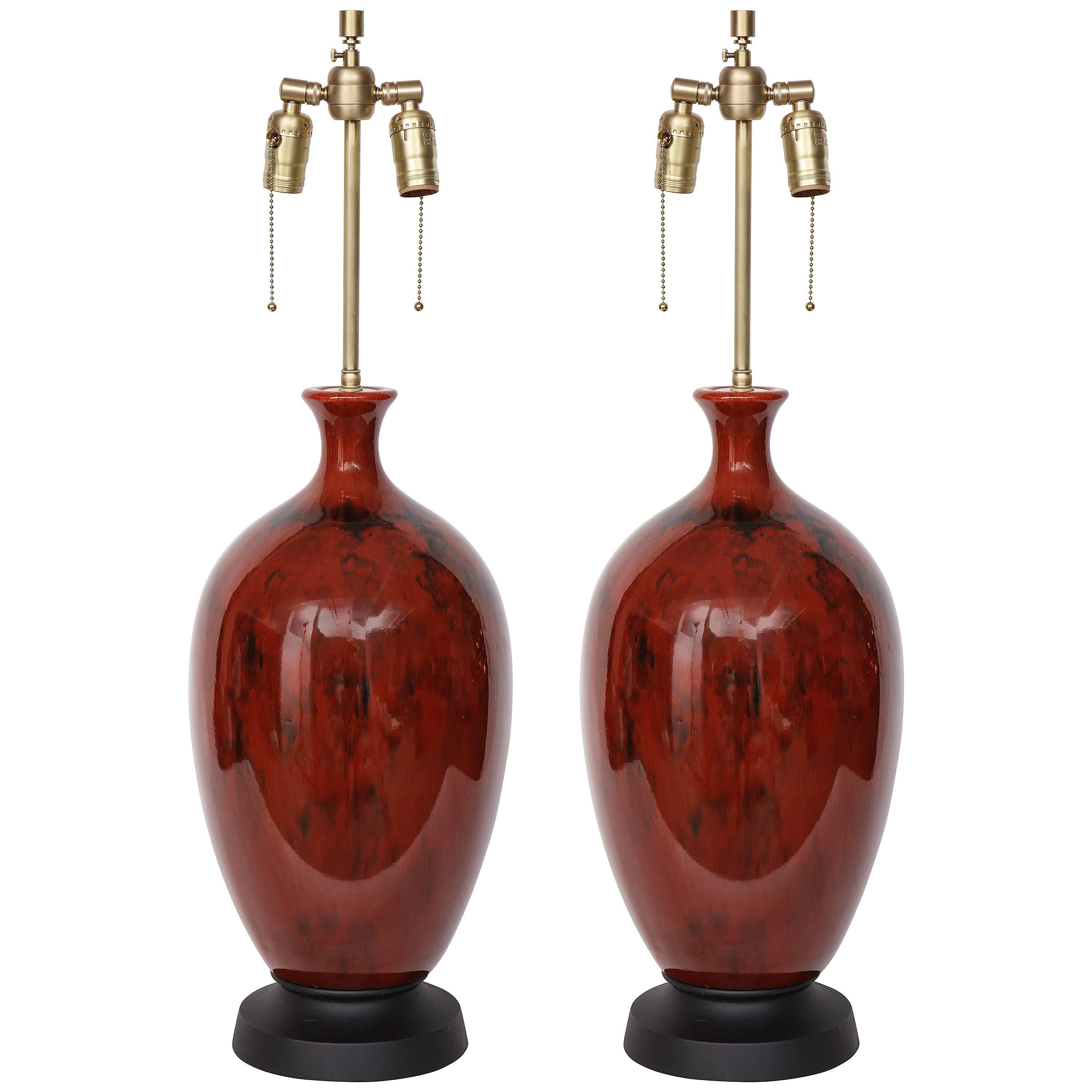 Italian Mid-Century Bloodstone Glazed Lamps For Sale