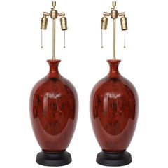 Vintage Italian Mid-Century Bloodstone Glazed Lamps