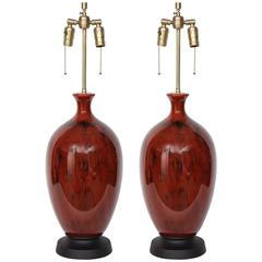 Italian Mid-Century Bloodstone Glazed Lamps 11
