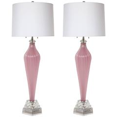 Seguso Orchid Murano Glass Lamps 1
