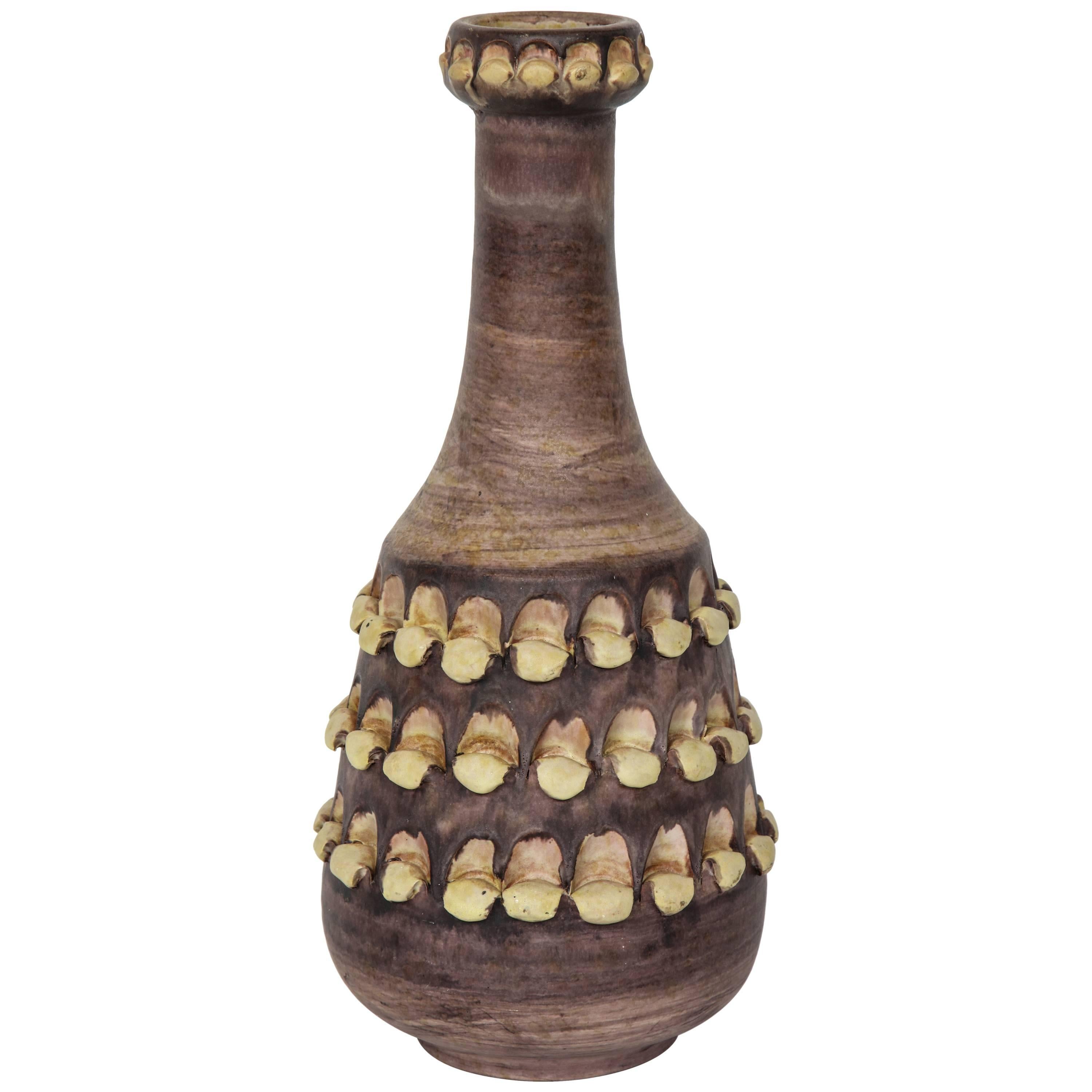 Zaccagnini Hand Tooled Ceramic Vase, Labeled For Sale
